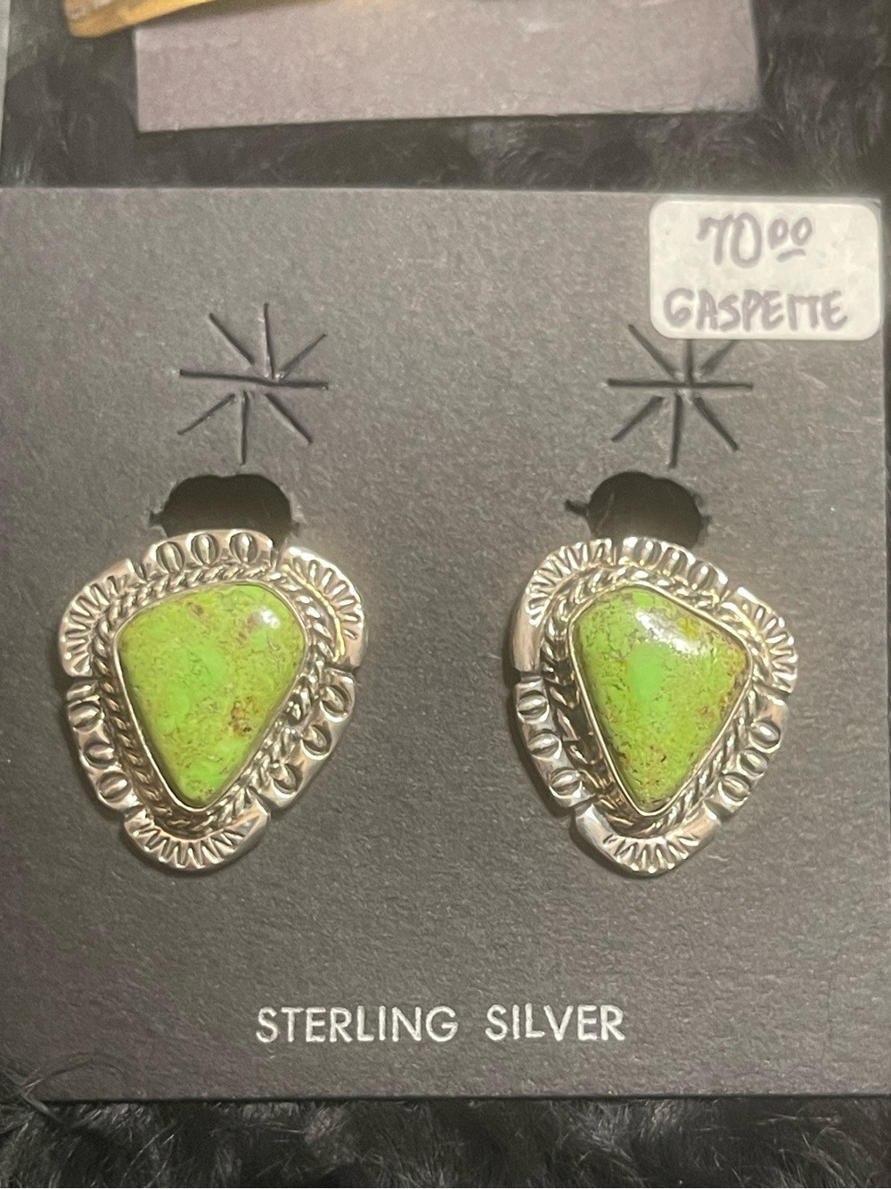 NEW Native American Gaspeite Clip Earrings Hallmarked Sterling Silver